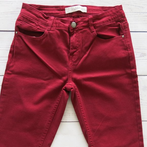 Zara Trafaluc Maroon Slim Skinny Leg Denim Jeans - Size 2 - Picture 3 of 5